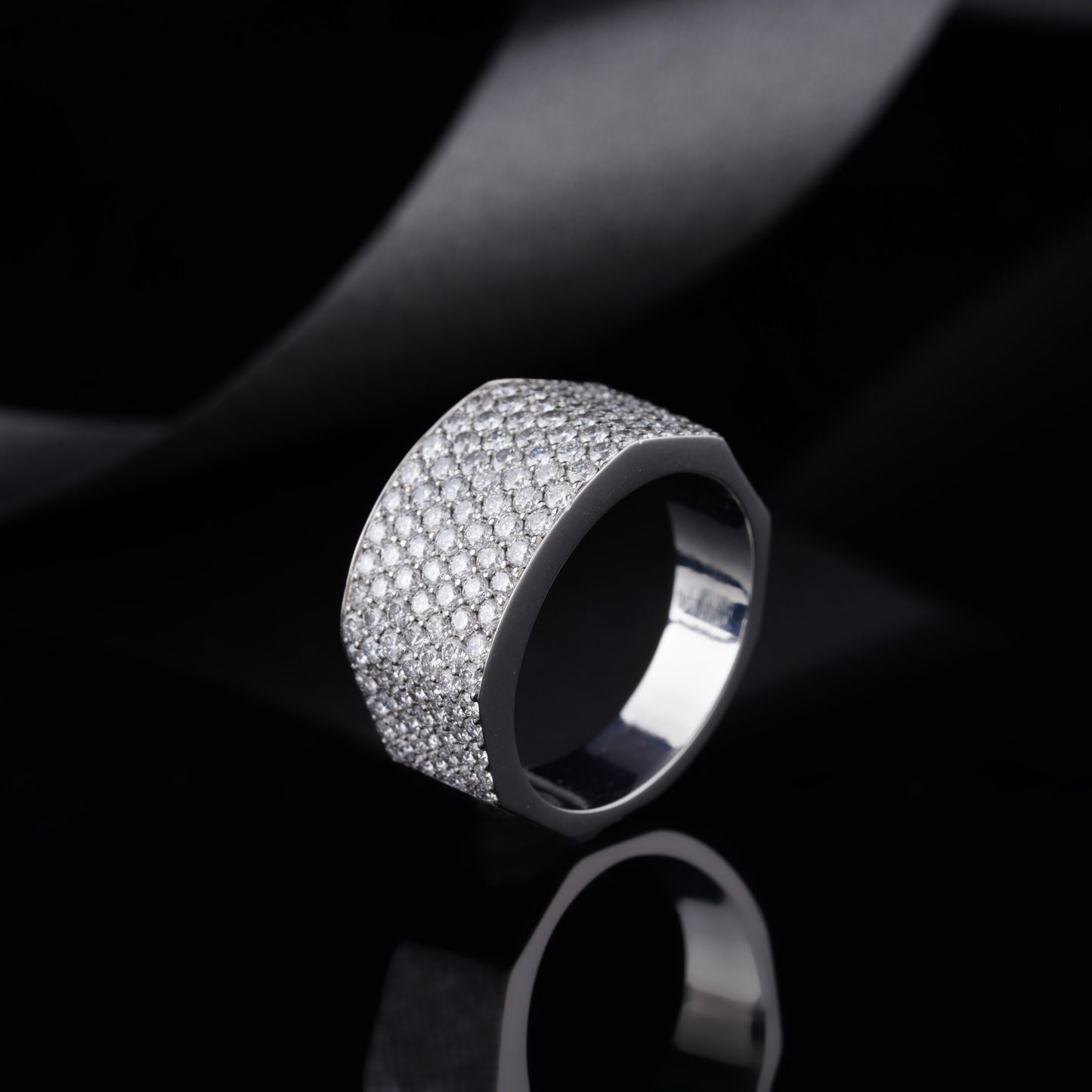 Men’s Hexagon Ring in Surgical Steel with Lab-Grown / Moissanite Diamonds